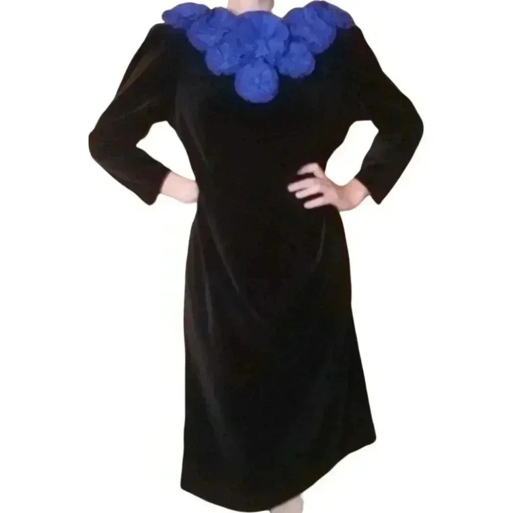 VINTAGE 80s Designer Louis Feraud Velvet Dress L
